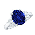 Certified 4 Carat Oval Lab Grown Blue Sapphire Engagement Ring with Diamonds