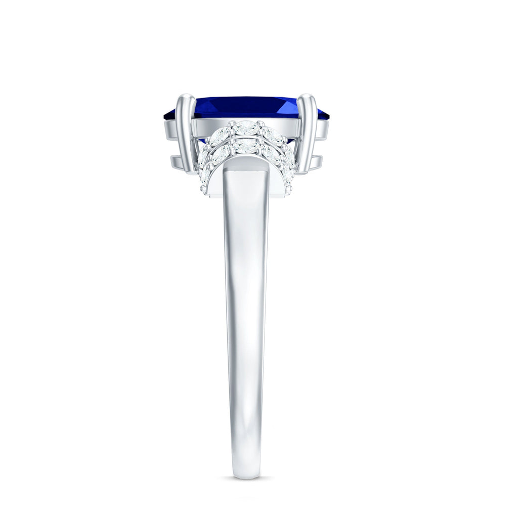 Certified 4 Carat Oval Lab Grown Blue Sapphire Engagement Ring with Diamonds