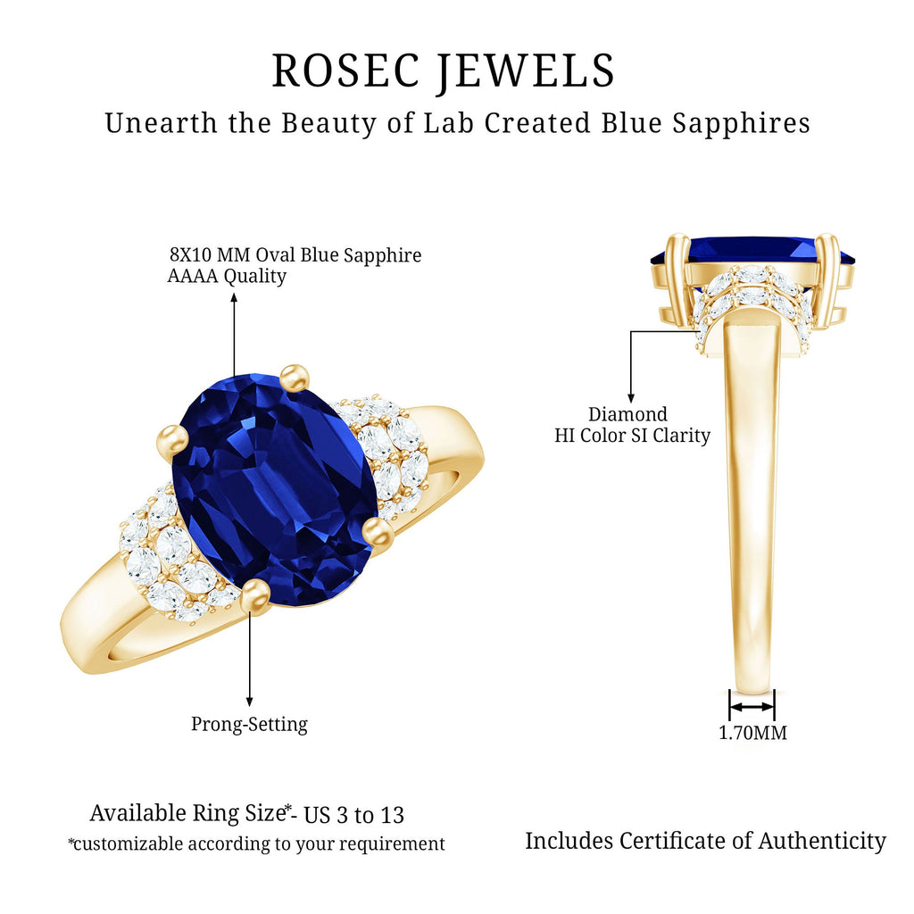 Certified 4 Carat Oval Lab Grown Blue Sapphire Engagement Ring with Diamonds