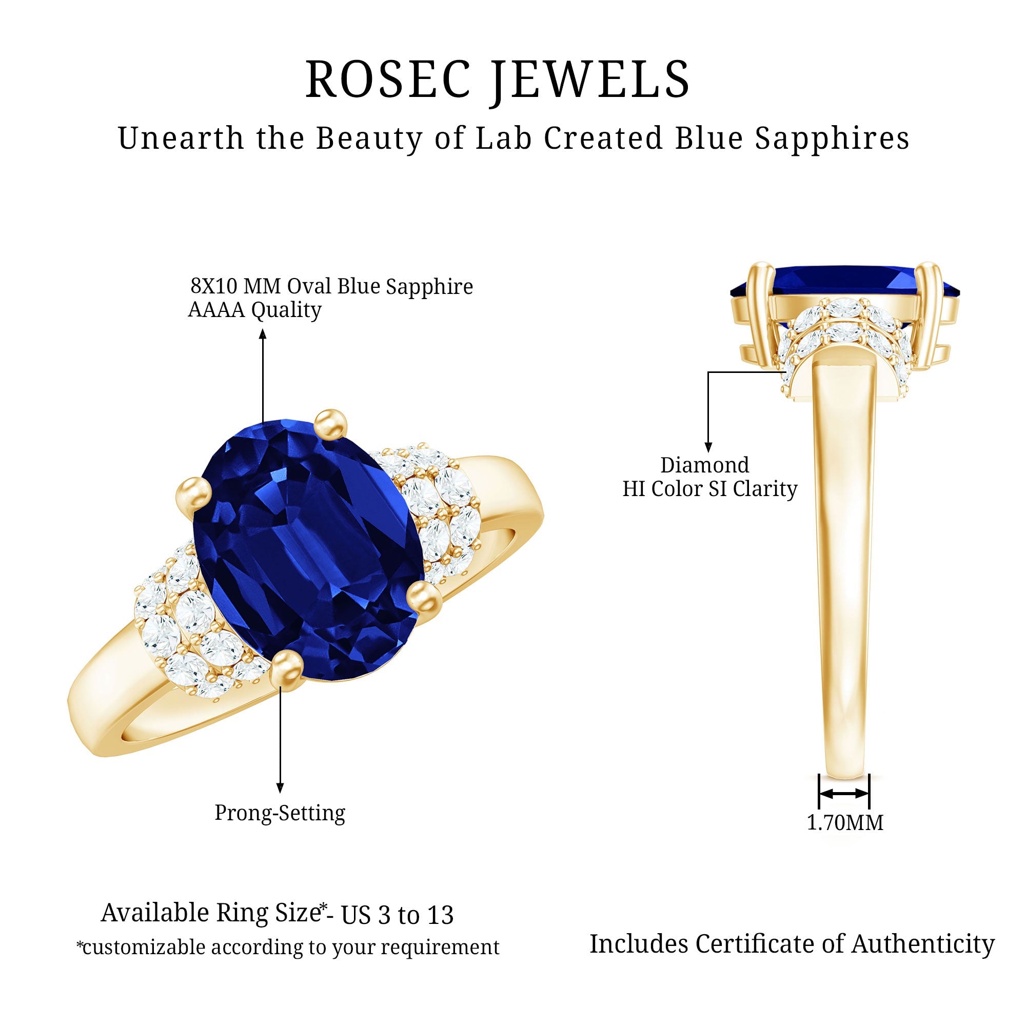 Certified 4 Carat Oval Lab Grown Blue Sapphire Engagement Ring with Diamonds