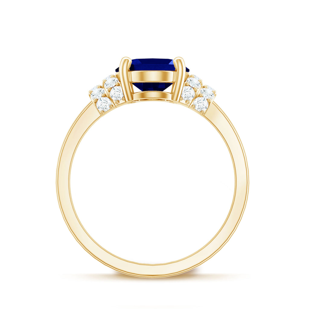 Certified 4 Carat Oval Lab Grown Blue Sapphire Engagement Ring with Diamonds