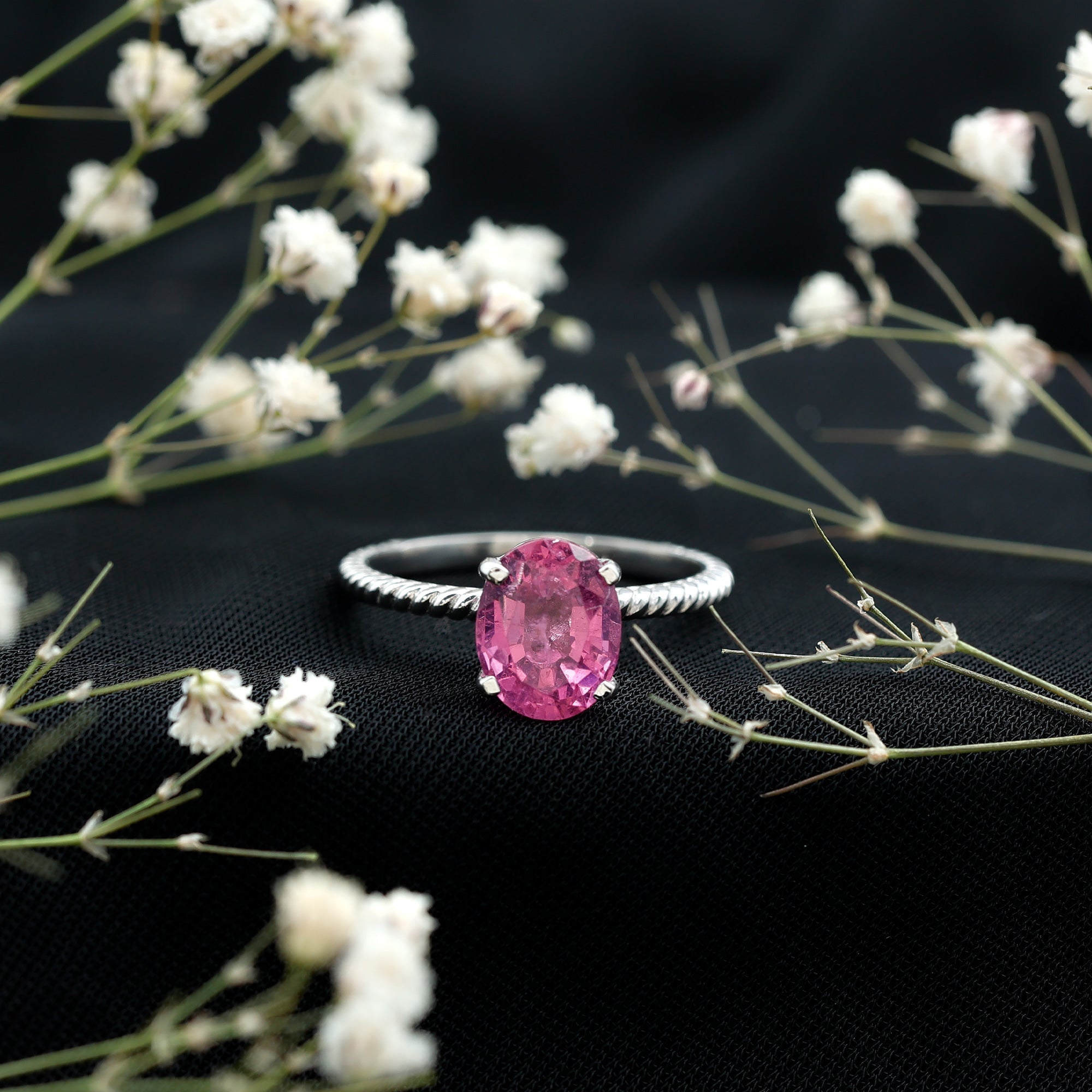 4 CT Lab Created Pink Sapphire Oval Engagement Ring