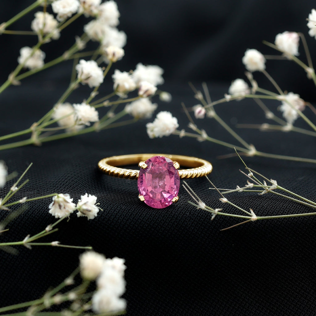 4 CT Lab Created Pink Sapphire Oval Engagement Ring