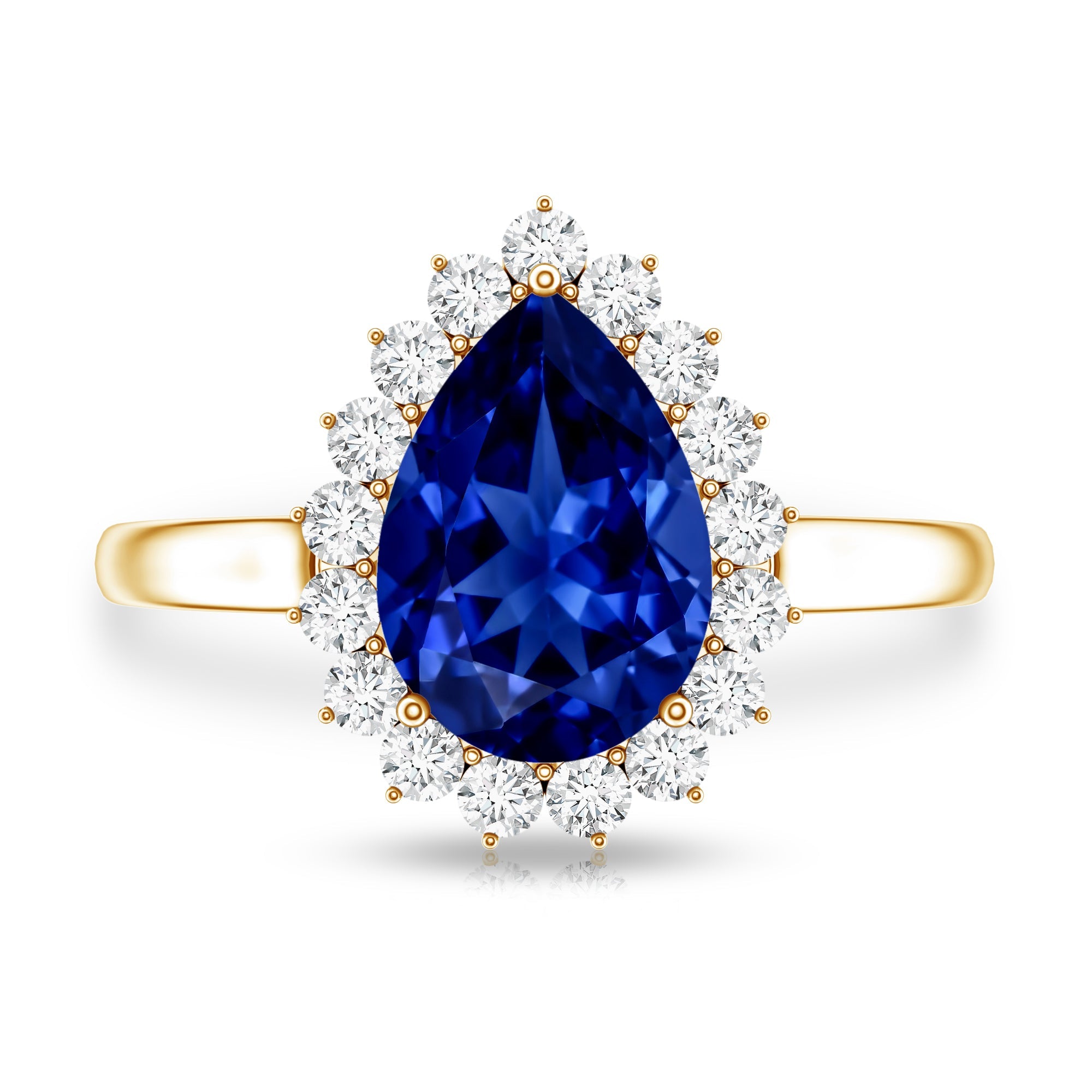 Certified 3.3 Carat Lab Grown Pear Shaped Blue Sapphire Engagement Ring with Diamond Halo