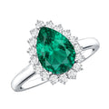 2 Carat Pear Cut Lab Created Emerald Halo Engagement Ring with Diamond