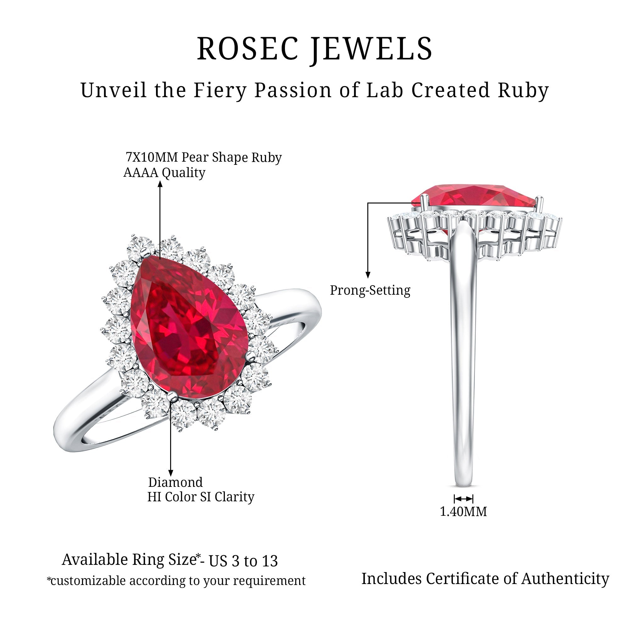 Certified 2.9 Carat Lab Grown Ruby Teardrop Engagement Ring with Diamond Halo