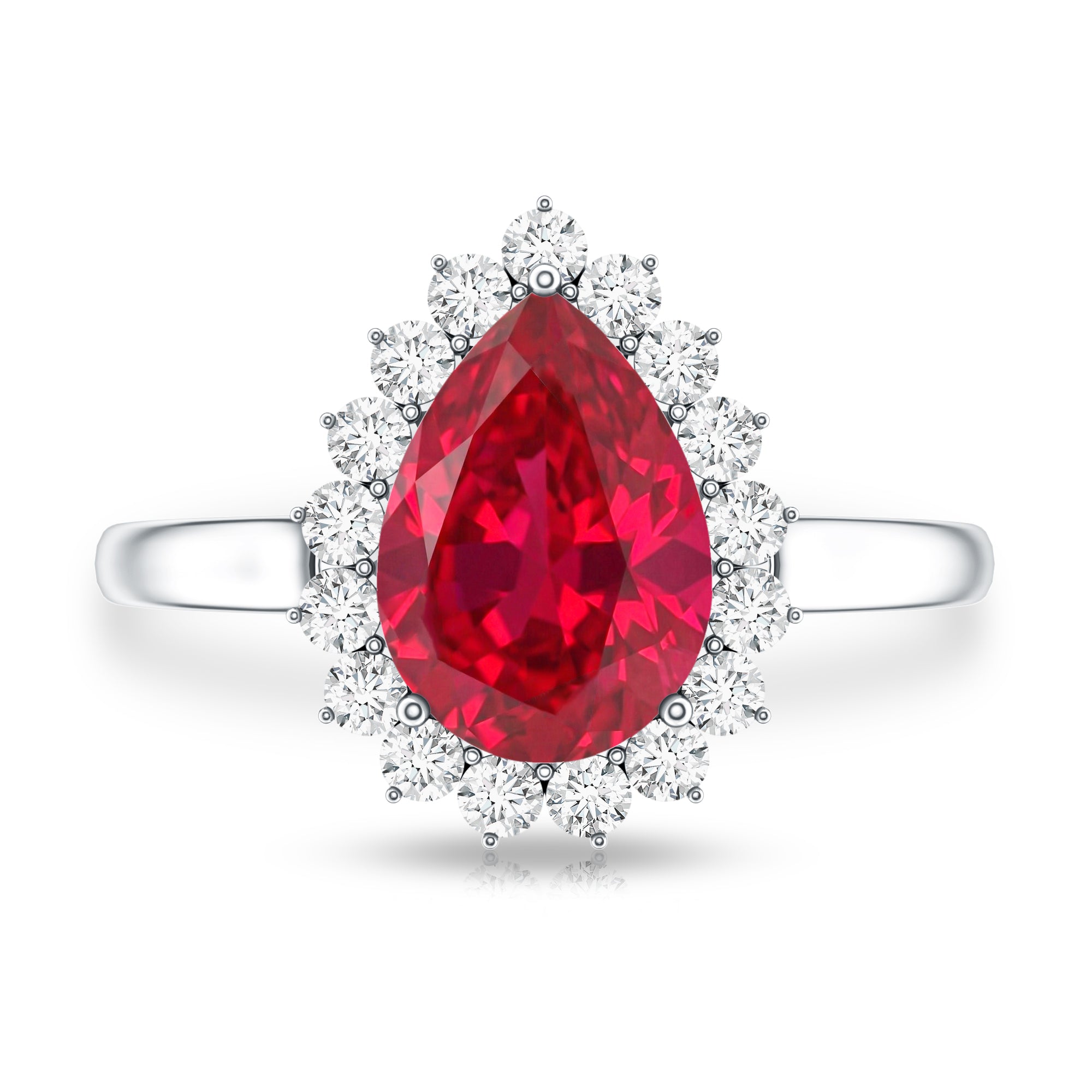 Certified 2.9 Carat Lab Grown Ruby Teardrop Engagement Ring with Diamond Halo
