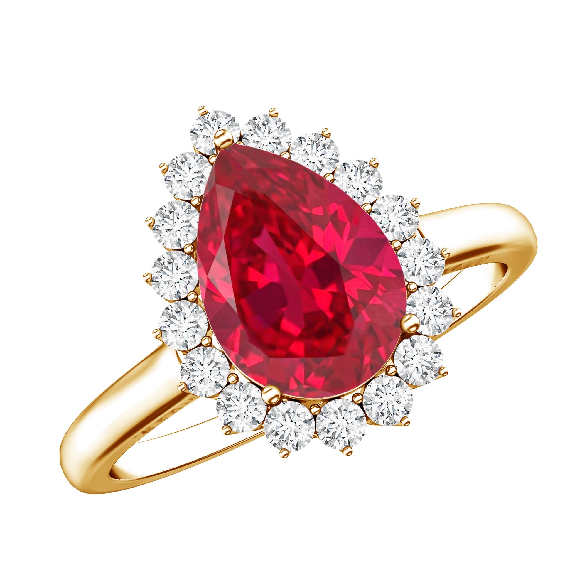Certified 2.9 Carat Lab Grown Ruby Teardrop Engagement Ring with Diamond Halo
