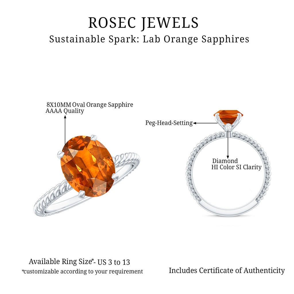 4 Carat Lab Grown Orange Sapphire Engagement Ring with Diamond