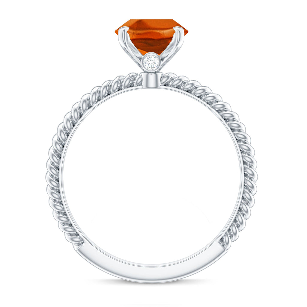 4 Carat Lab Grown Orange Sapphire Engagement Ring with Diamond