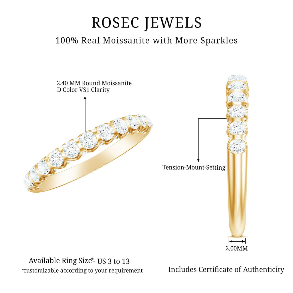 Certified Round Moissanite Half Eternity Wedding Band