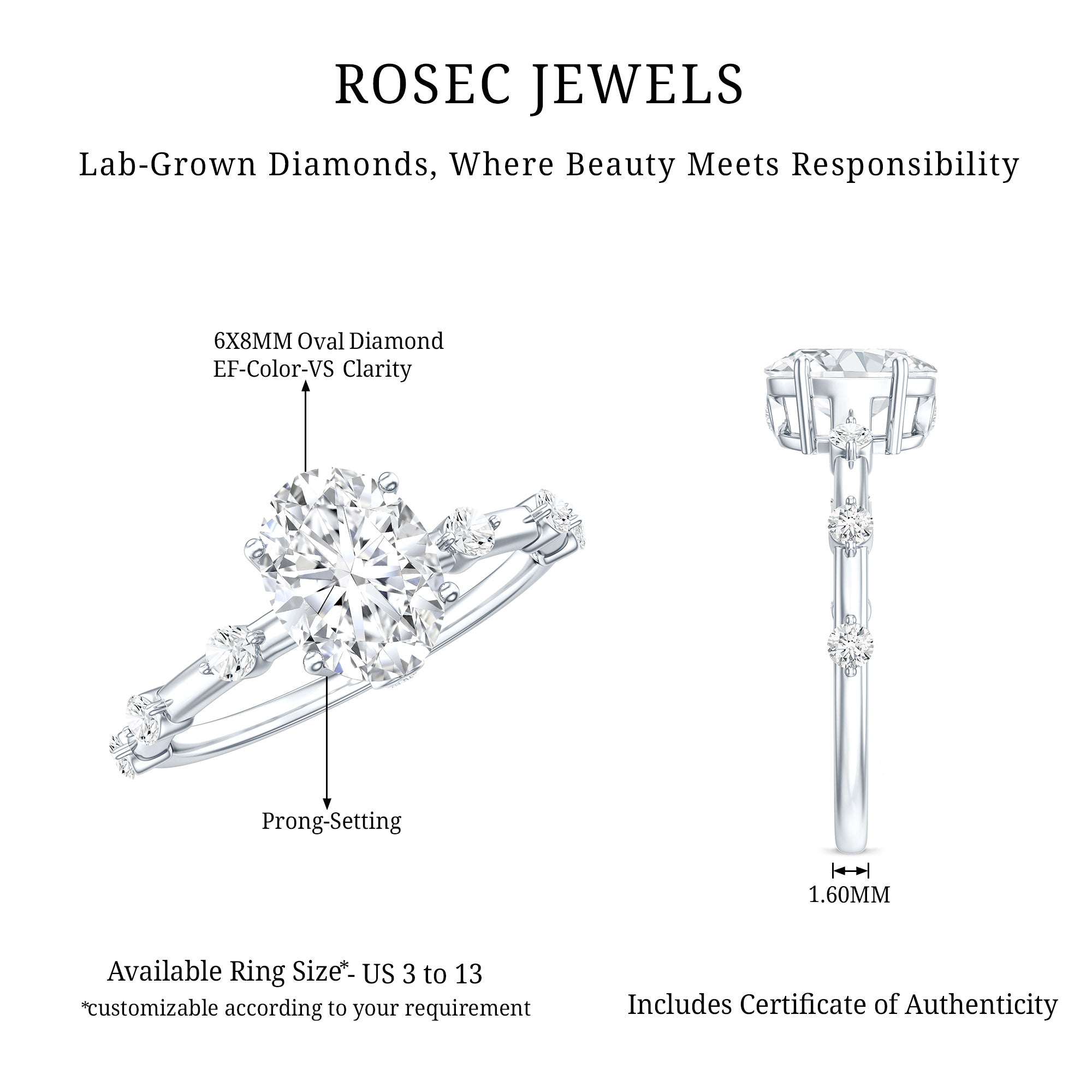 1.2 Carat Lab Grown Diamond Oval Solitaire Engagement Ring