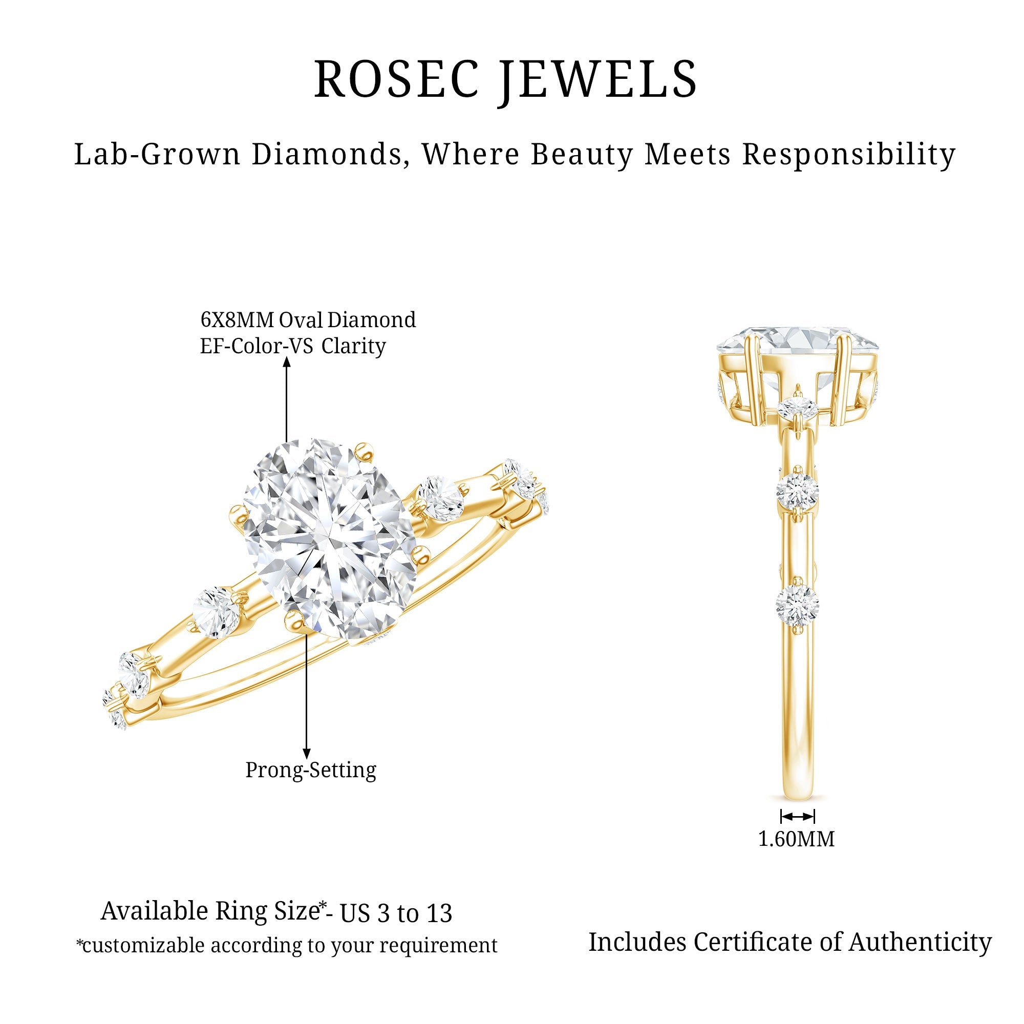 1.2 Carat Lab Grown Diamond Oval Solitaire Engagement Ring