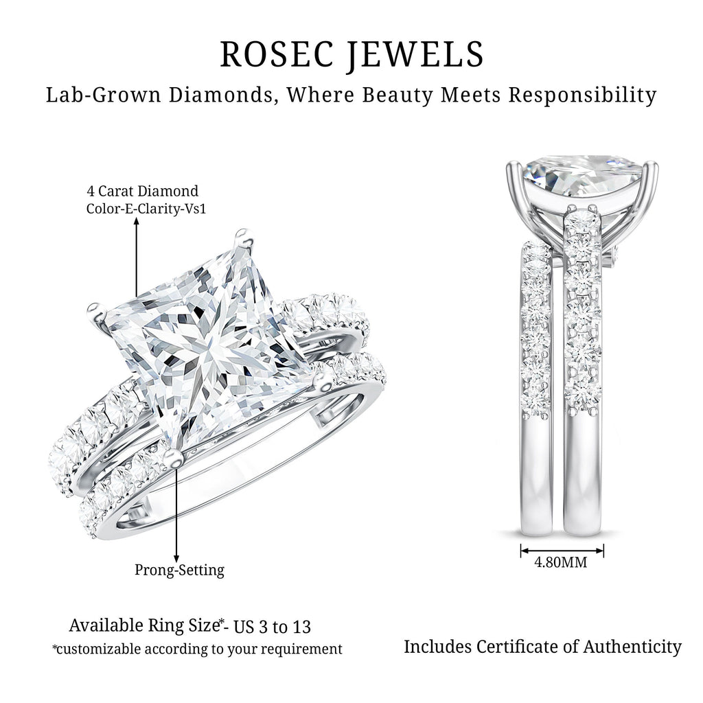 4 Carat IGI Certified Lab Grown Diamond Princess Cut Bridal Ring Set