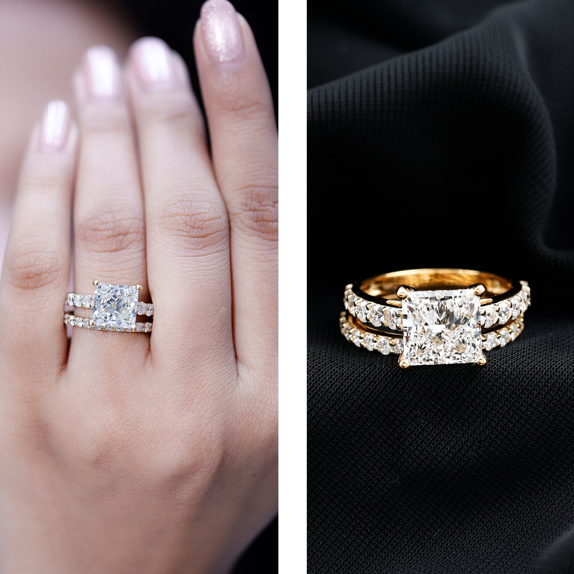 4 Carat IGI Certified Lab Grown Diamond Princess Cut Bridal Ring Set