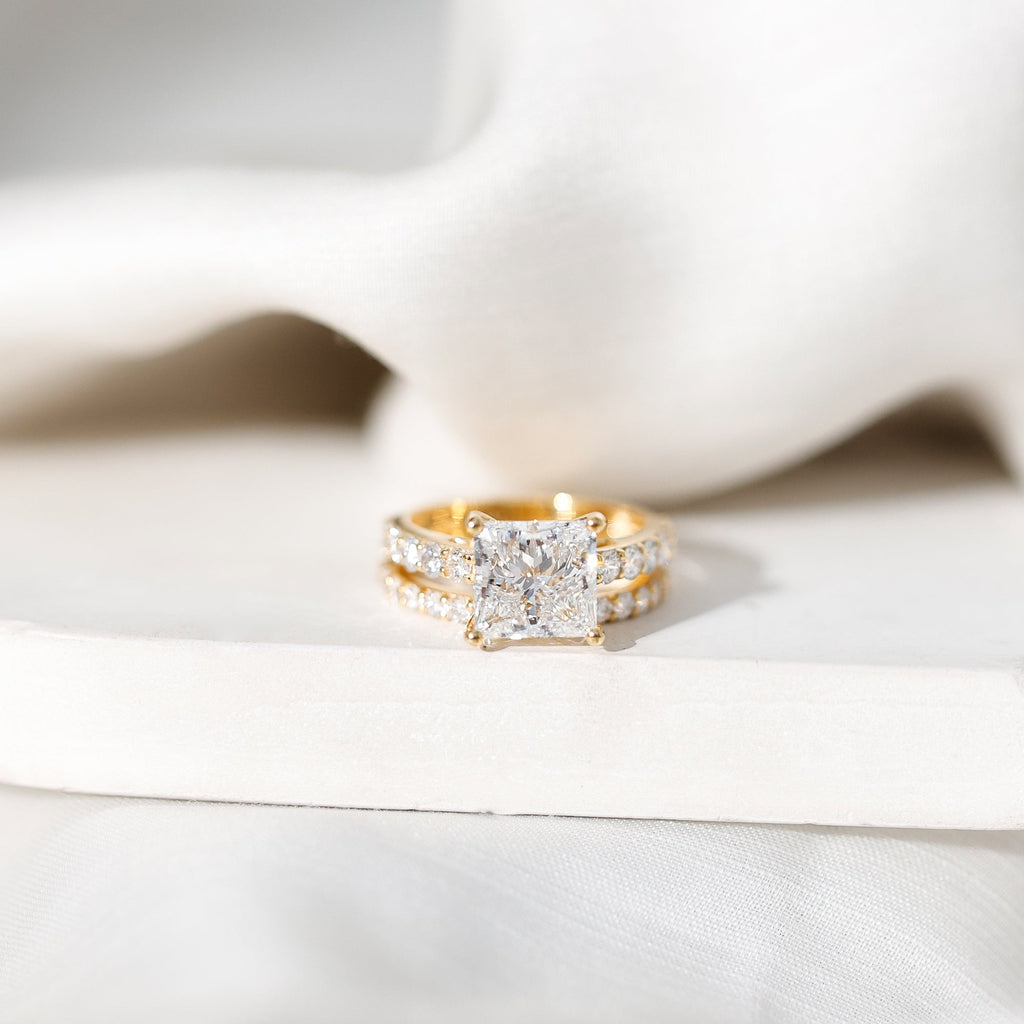 4 Carat IGI Certified Lab Grown Diamond Princess Cut Bridal Ring Set