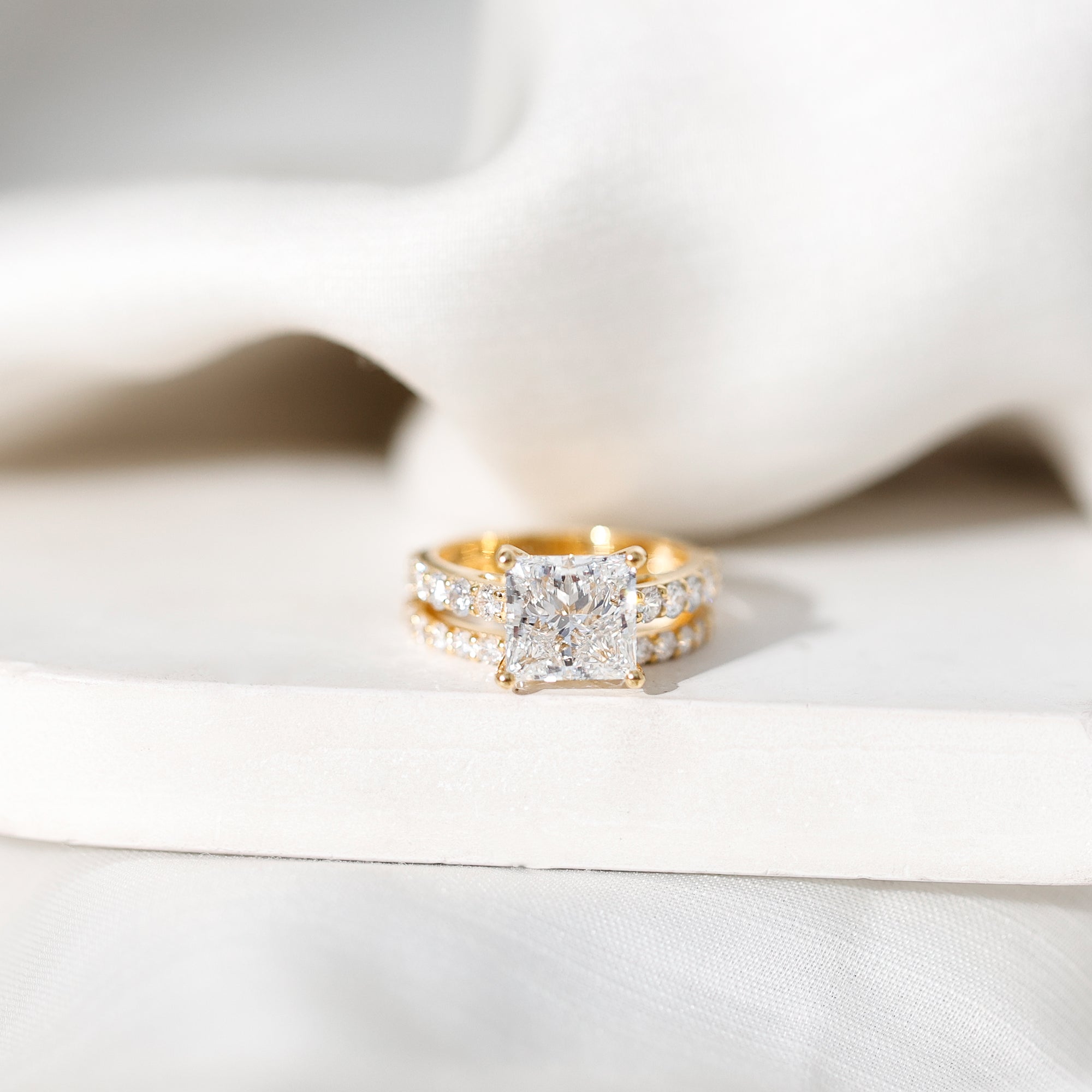 4 Carat IGI Certified Lab Grown Diamond Princess Cut Bridal Ring Set