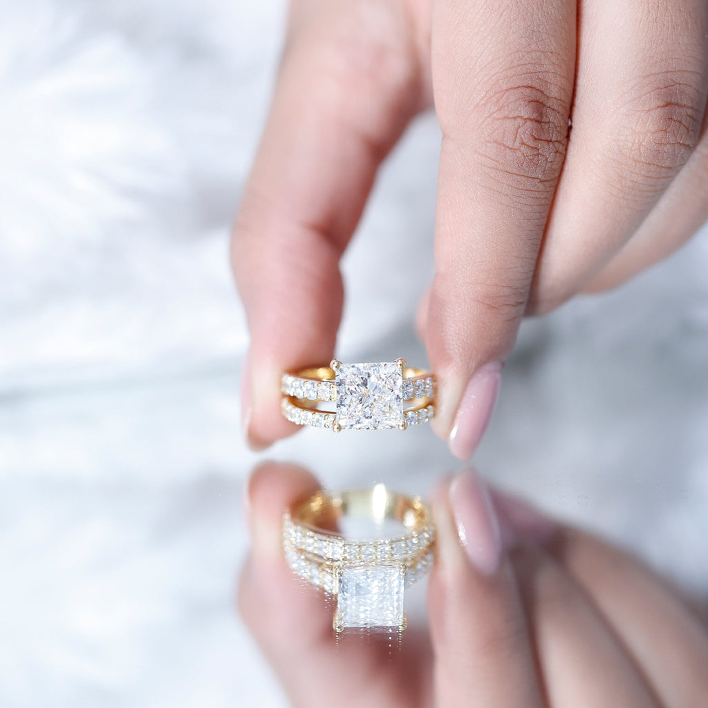 4 Carat IGI Certified Lab Grown Diamond Princess Cut Bridal Ring Set