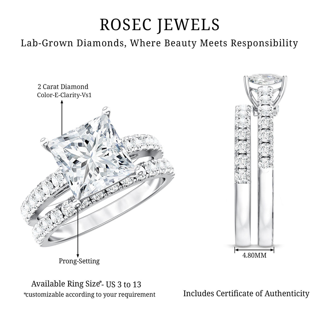 IGI Certified 2 Carat Lab Grown Diamond Princess Cut Bridal Ring Set