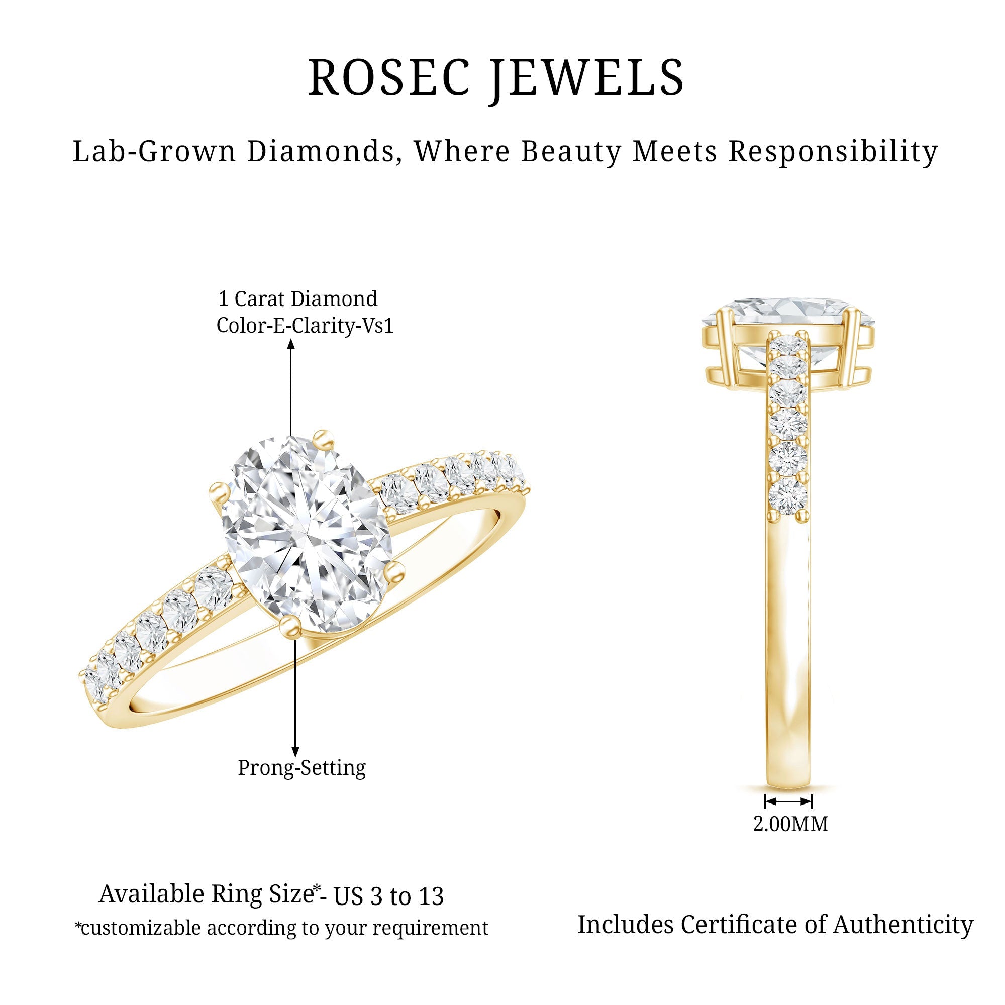 1 Carat Oval Shaped Lab Grown Diamond Engagement Ring with IGI Certificate