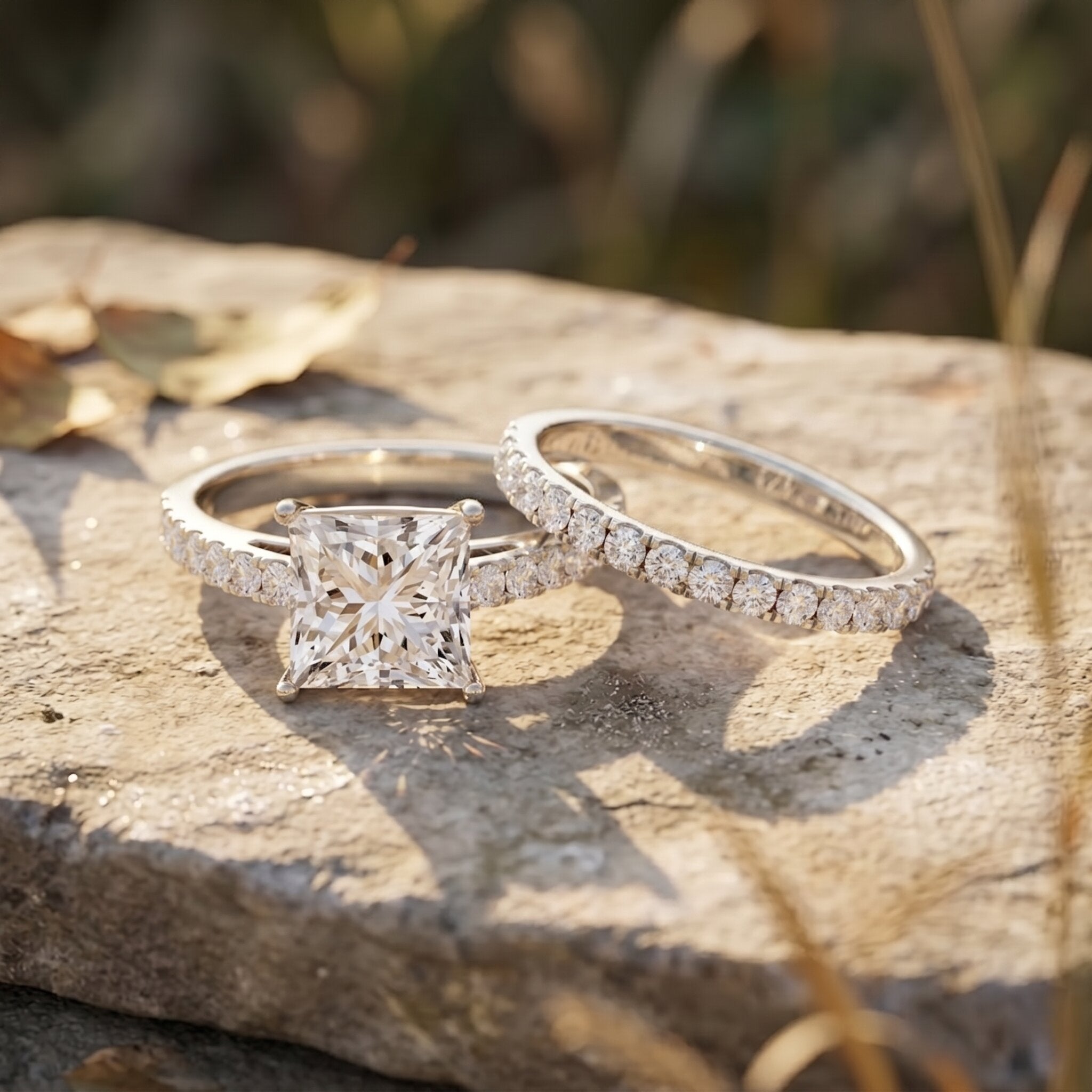 IGI Certified 3 Carat Princess Cut Lab Grown Diamond Wedding Ring Set