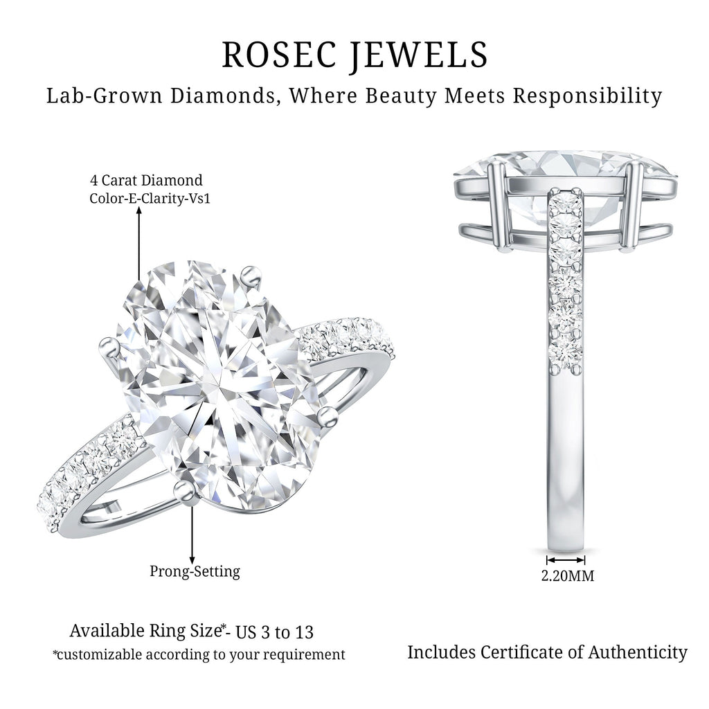 IGI Certified 4 Carat Oval Lab Grown Diamond Huge Engagement Ring