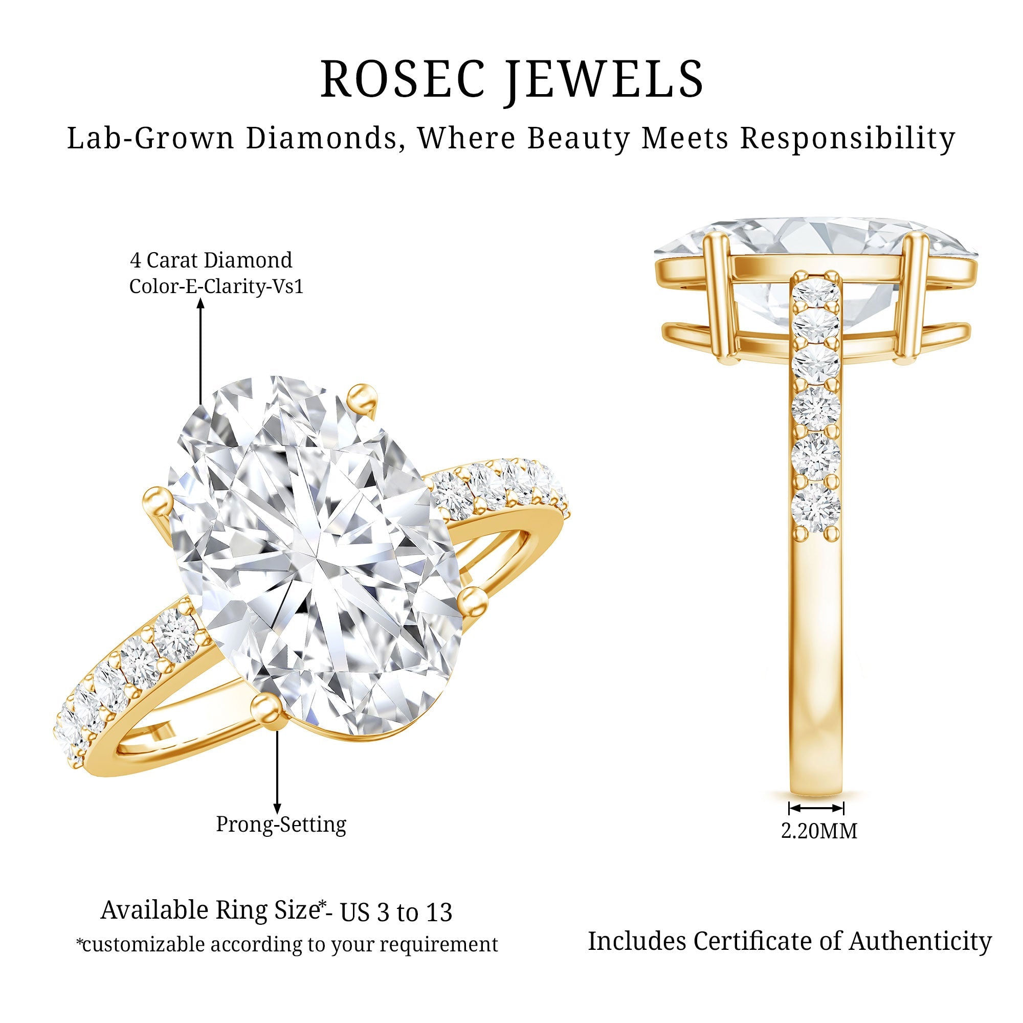 IGI Certified 4 Carat Oval Lab Grown Diamond Huge Engagement Ring