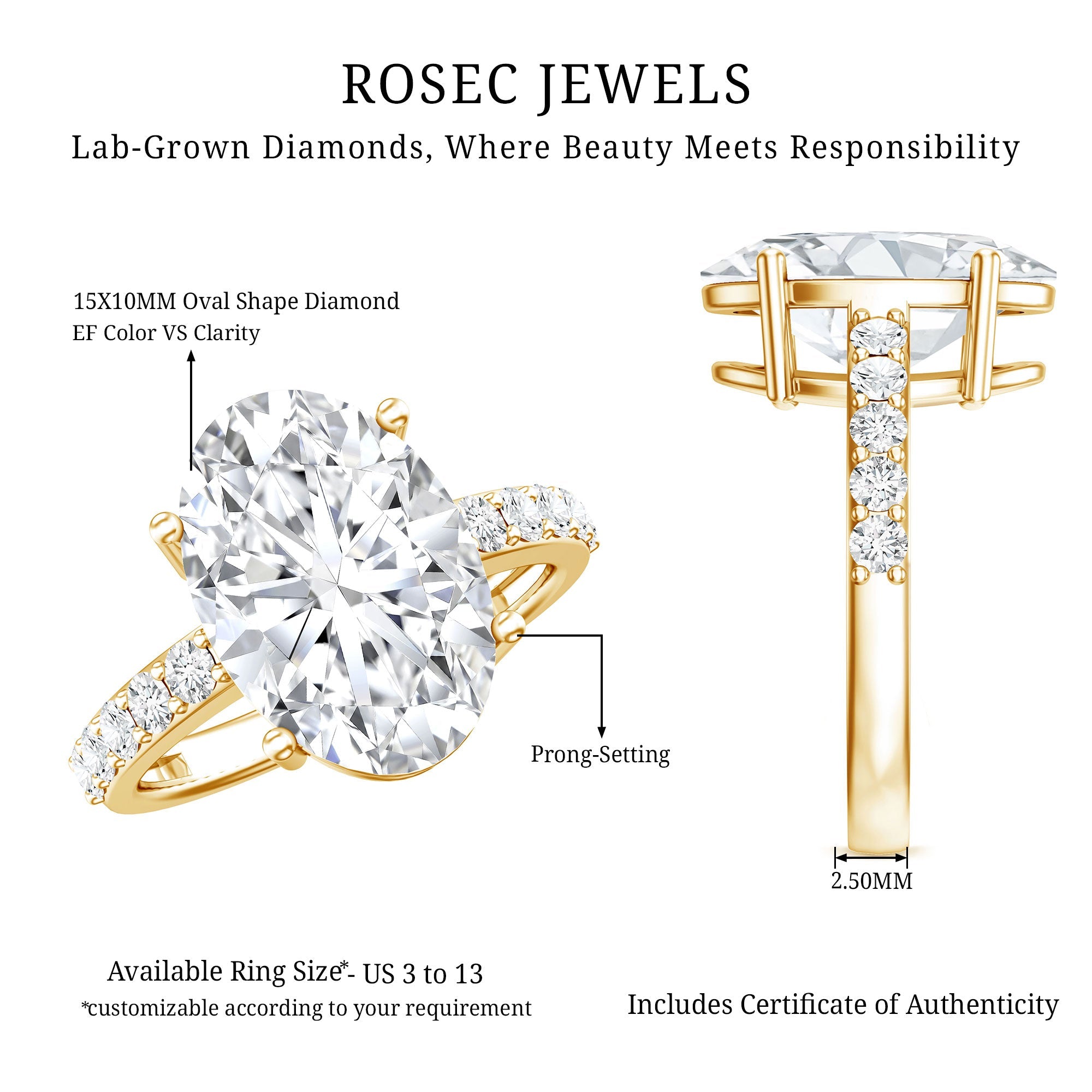 5 Carat Big Lab Grown Diamond Oval Engagement Ring with IGI Certificate