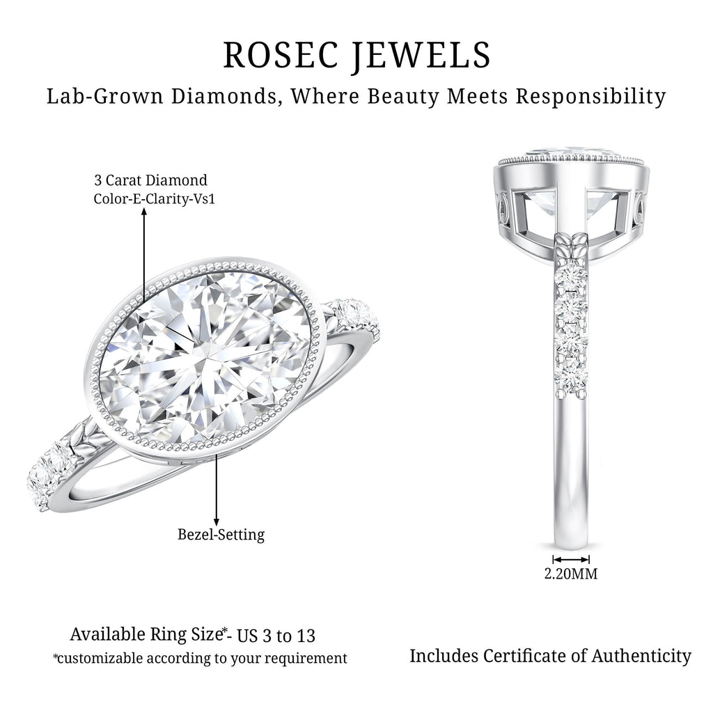 3 Carat Big Lab Grown Diamond Bezel Set Engagement Ring with IGI Certificate