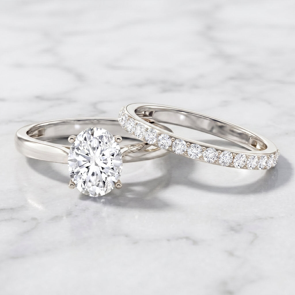 IGI Certified 2 Carat Oval Lab Grown Diamond Bridal Ring Set of 2