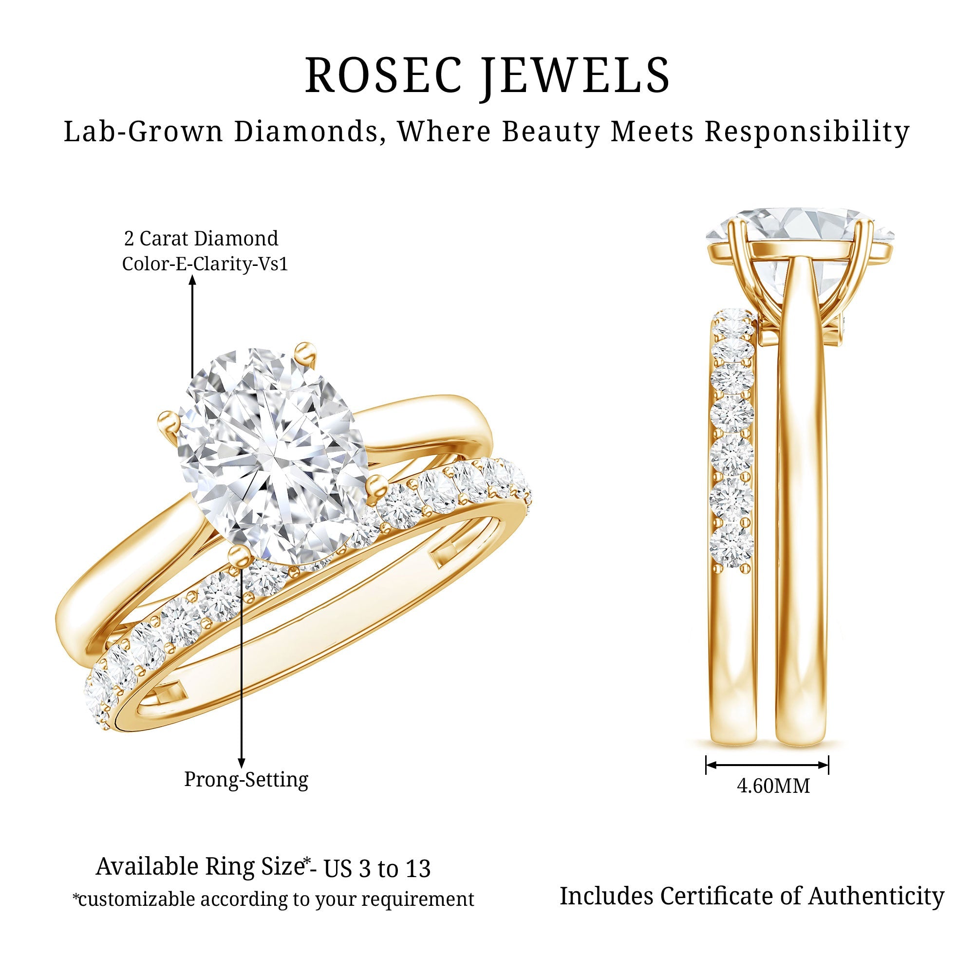 IGI Certified 2 Carat Oval Lab Grown Diamond Bridal Ring Set of 2