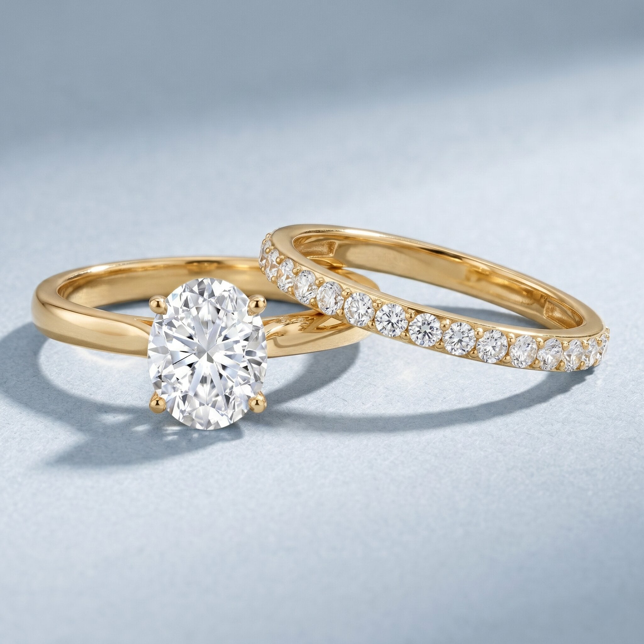 IGI Certified 2 Carat Oval Lab Grown Diamond Bridal Ring Set of 2