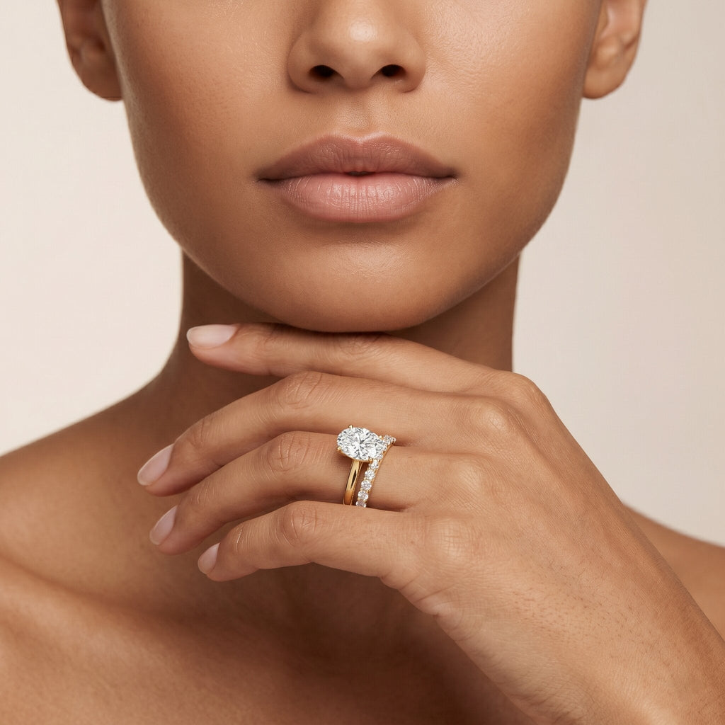 IGI Certified 2 Carat Oval Lab Grown Diamond Bridal Ring Set of 2