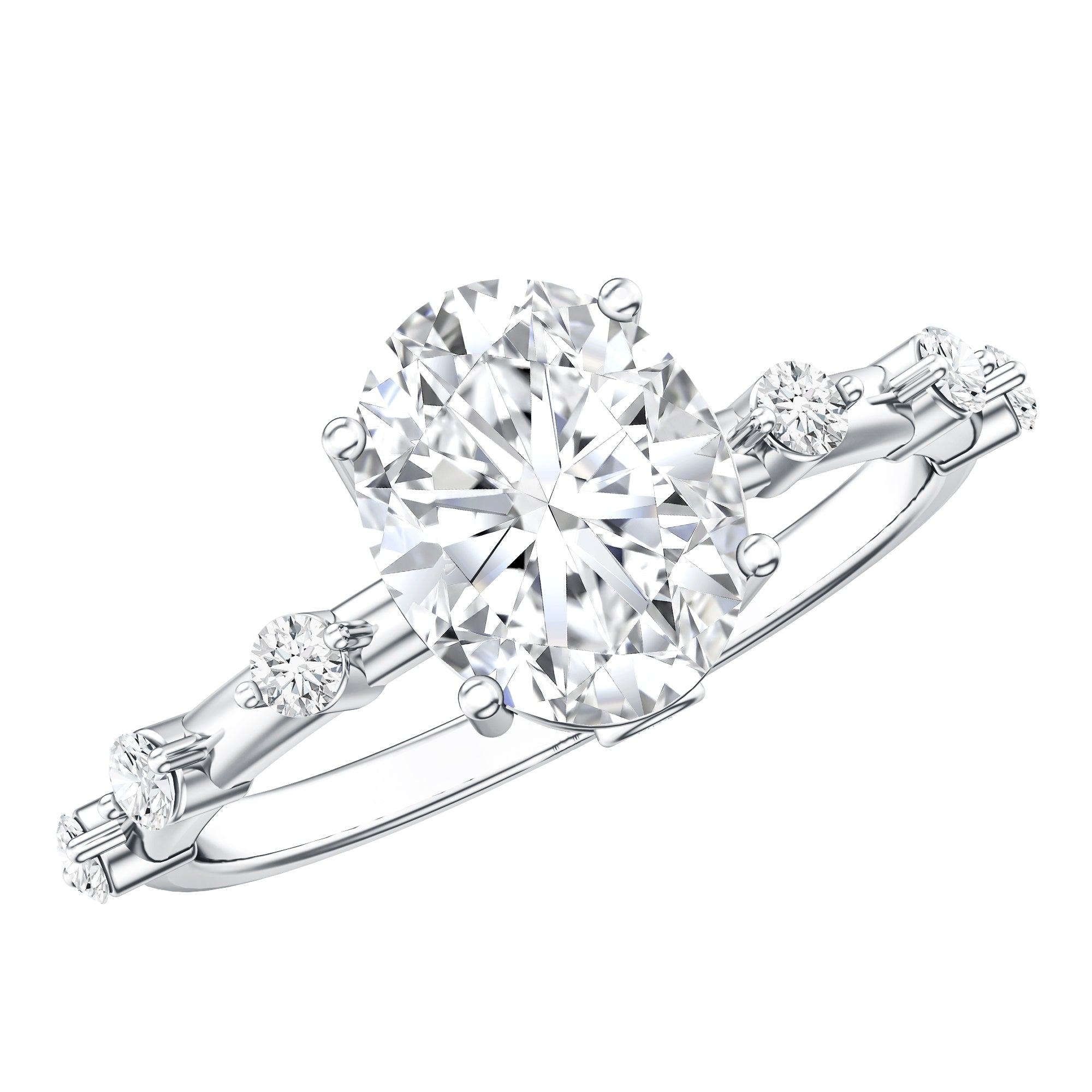 IGI Certified 2 Carat Lab Grown Diamond Oval Engagement Ring with Spaced Accent