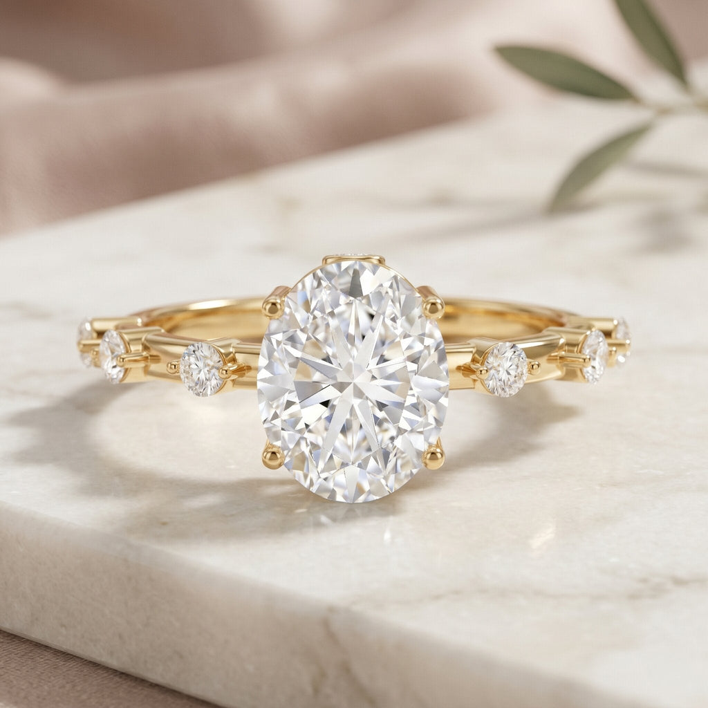 IGI Certified 2 Carat Lab Grown Diamond Oval Engagement Ring with Spaced Accent