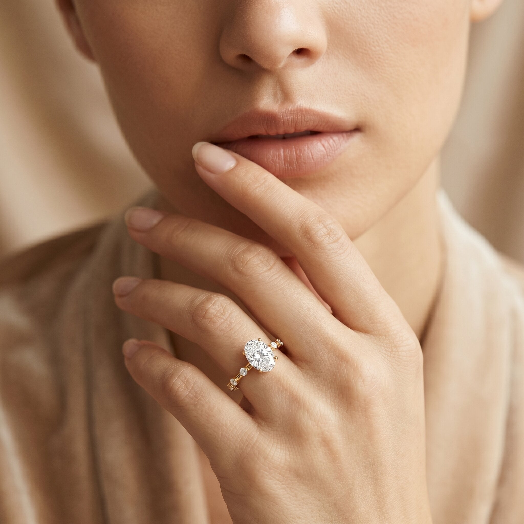 IGI Certified 2 Carat Lab Grown Diamond Oval Engagement Ring with Spaced Accent