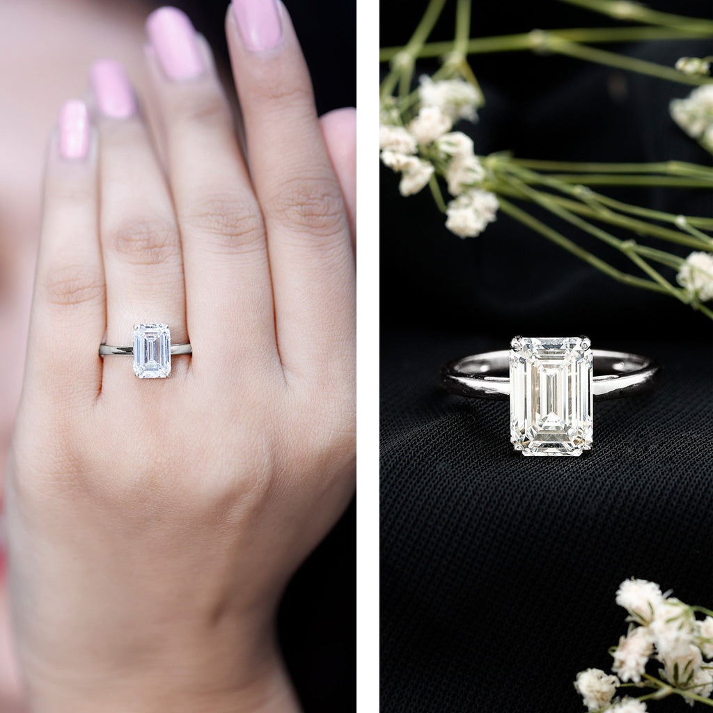 IGI Certified Emerald Cut Lab Grown Diamond 3 Carat Engagement Ring