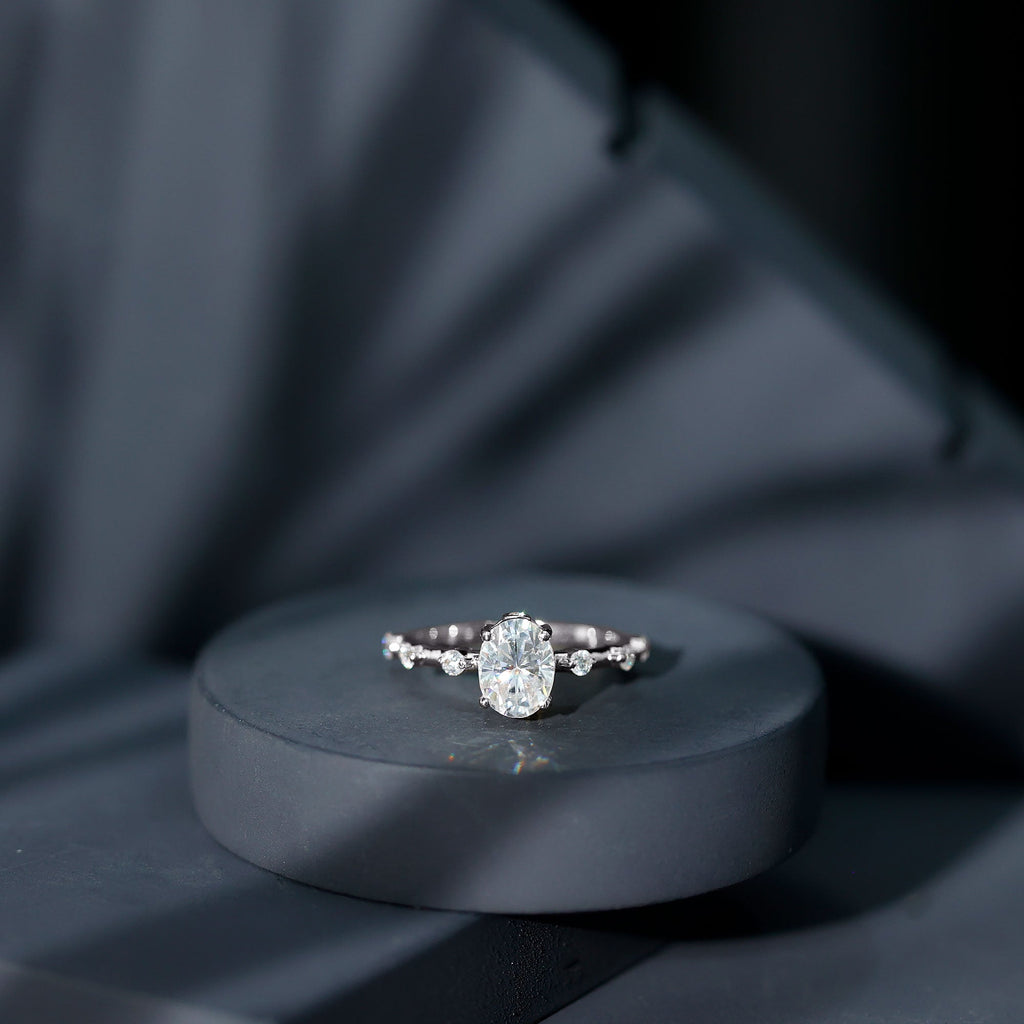 IGI Certified 1 Carat Oval Lab Grown Diamond Engagement Ring with Spaced Accent