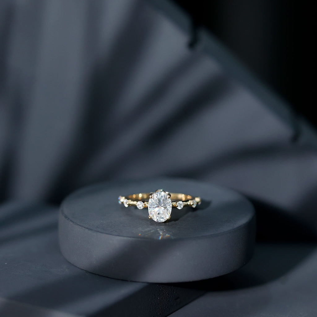 IGI Certified 1 Carat Oval Lab Grown Diamond Engagement Ring with Spaced Accent