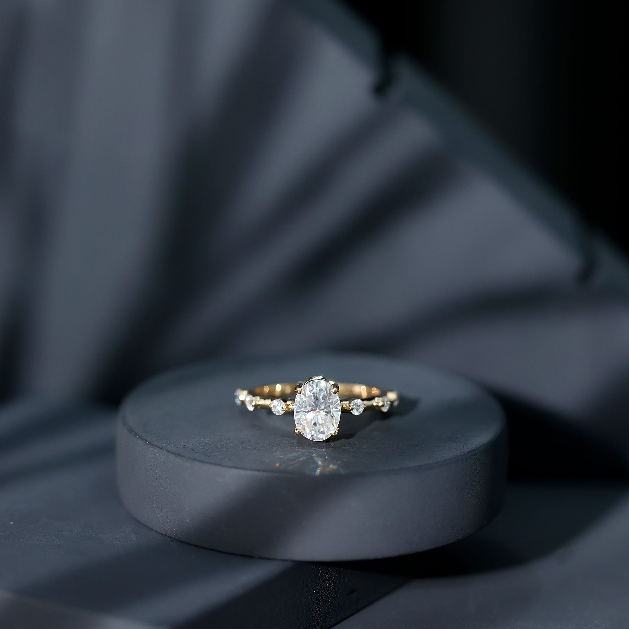 IGI Certified 1 Carat Oval Lab Grown Diamond Engagement Ring with Spaced Accent