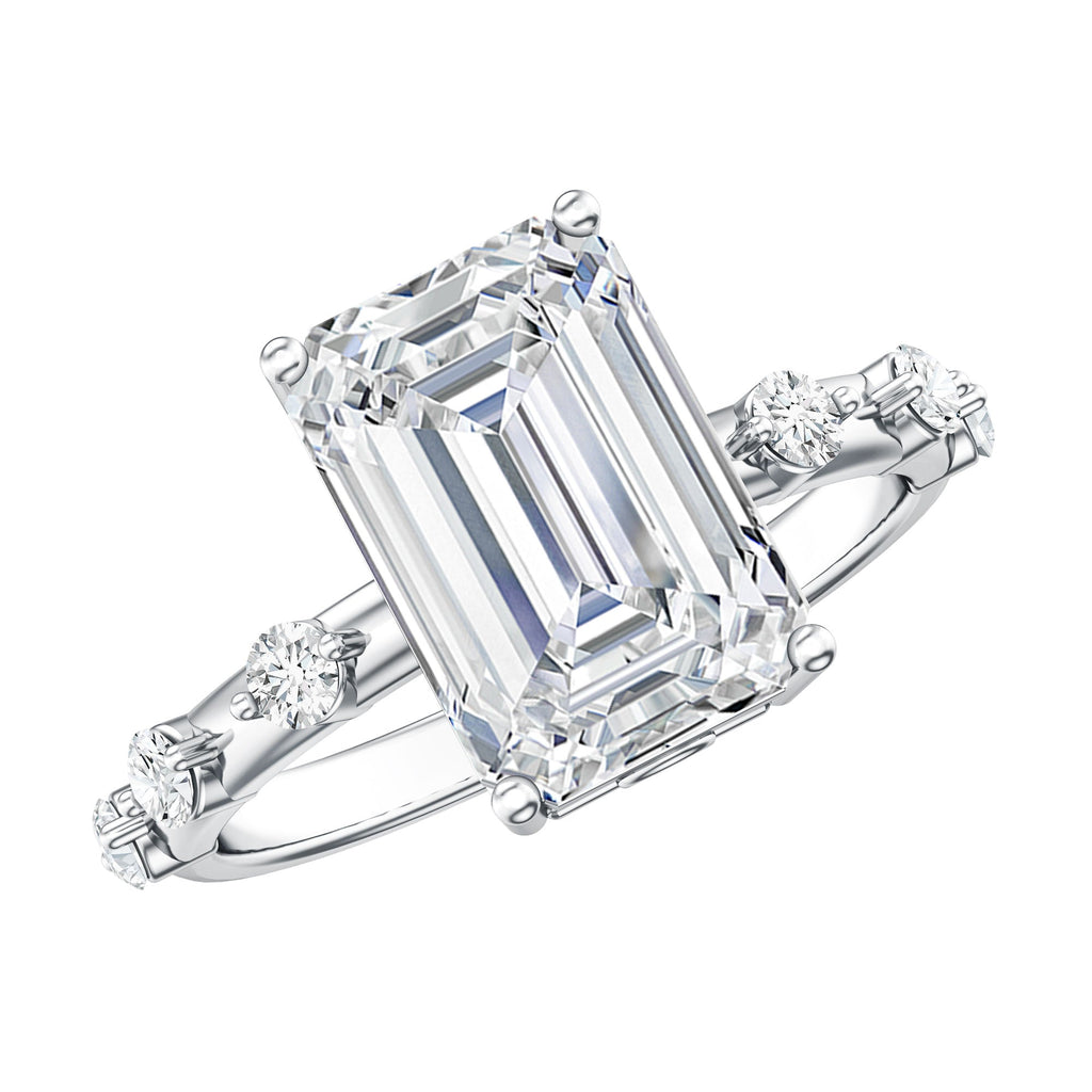 IGI Certified 4 Carat Lab Grown Emerald Cut Diamond Engagement Ring with Spaced Accent
