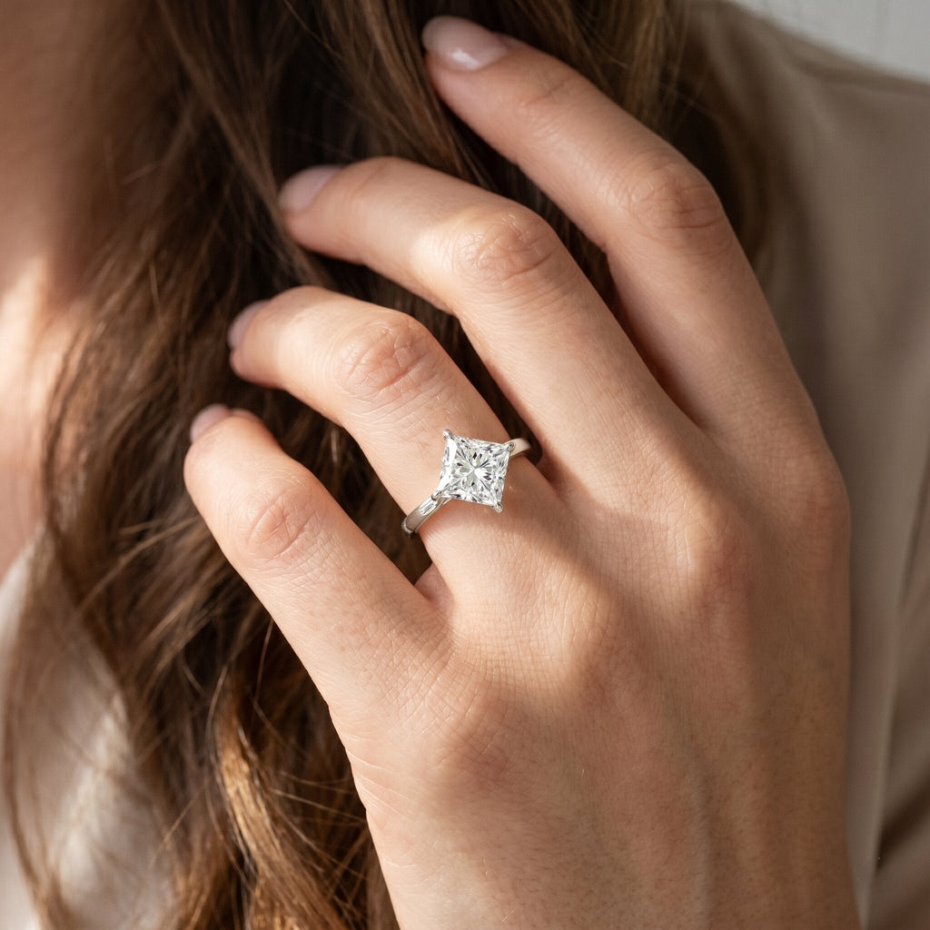 Solitaire 2 Carat Lab Grown Diamond Princess Cut Engagement Ring IGI Certified