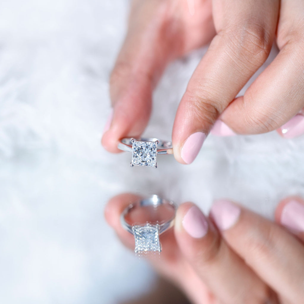 IGI Certified Lab Grown 3 Carat Diamond Princess Cut Engagement Ring Solitaire