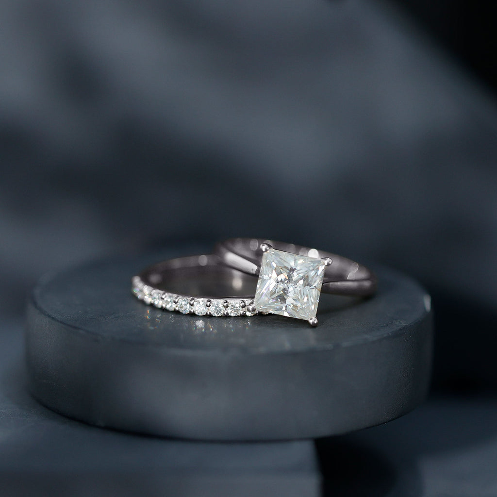 IGI Certified 2 Carat Lab Grown Diamond Princess Cut Engagement Ring With Wedding Band
