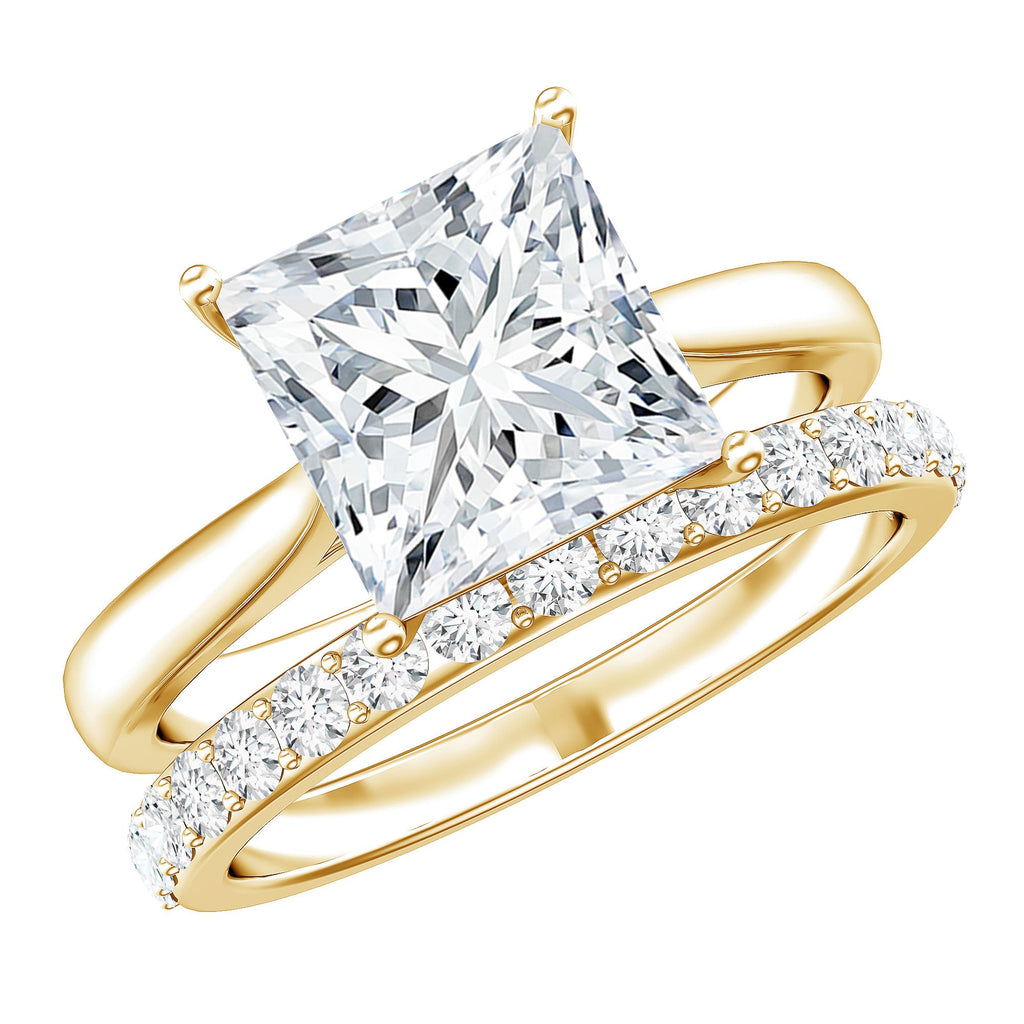 IGI Certified 3 Carat Lab Grown Diamond Princess Cut Wedding Ring Set for Women