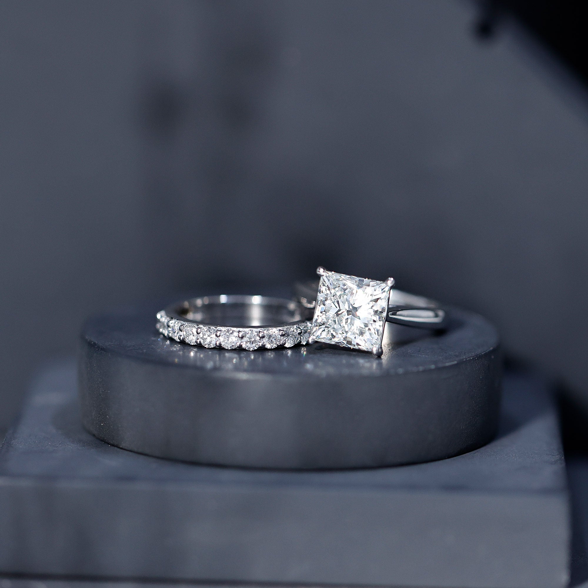 IGI Certified 4 Carat Princess Cut Lab Grown Diamond Solitaire Wedding Ring Set