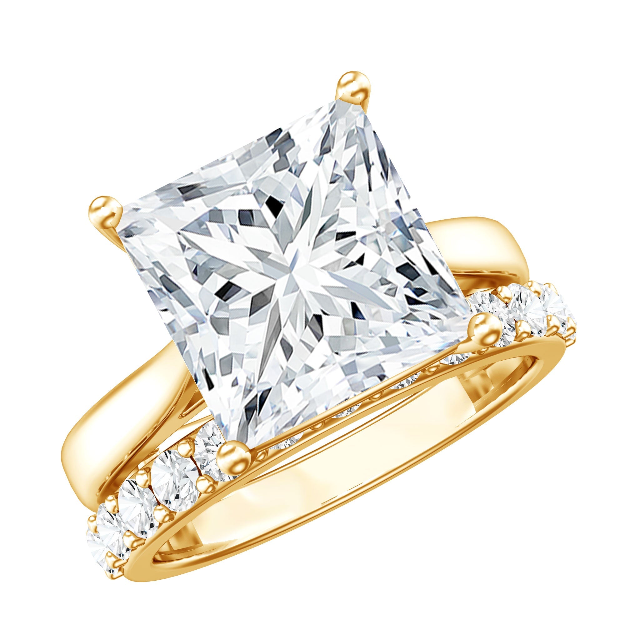 IGI Certified 4 Carat Princess Cut Lab Grown Diamond Solitaire Wedding Ring Set