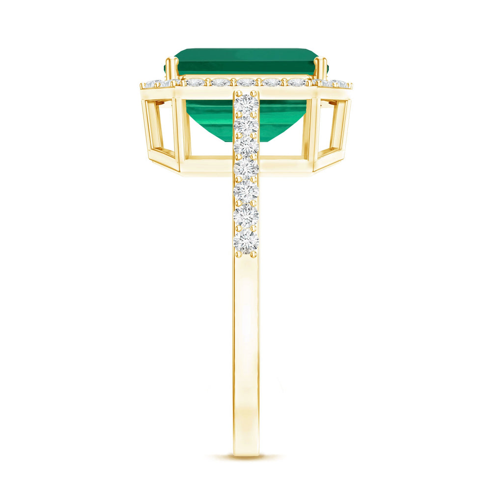 Lab Grown 3 Carat Emerald Cut Emerald Engagement Ring with Diamond Halo