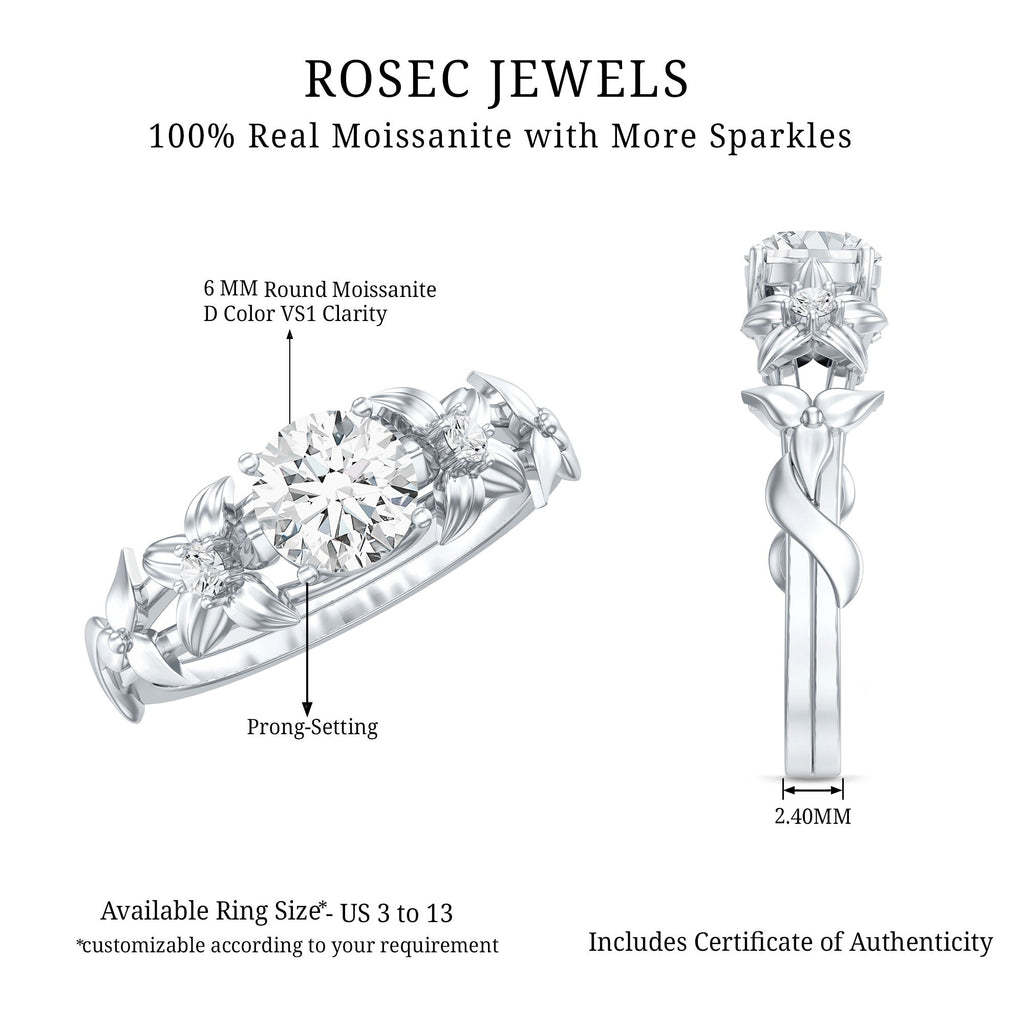 Designer Moissanite Flower Engagement Ring for Women