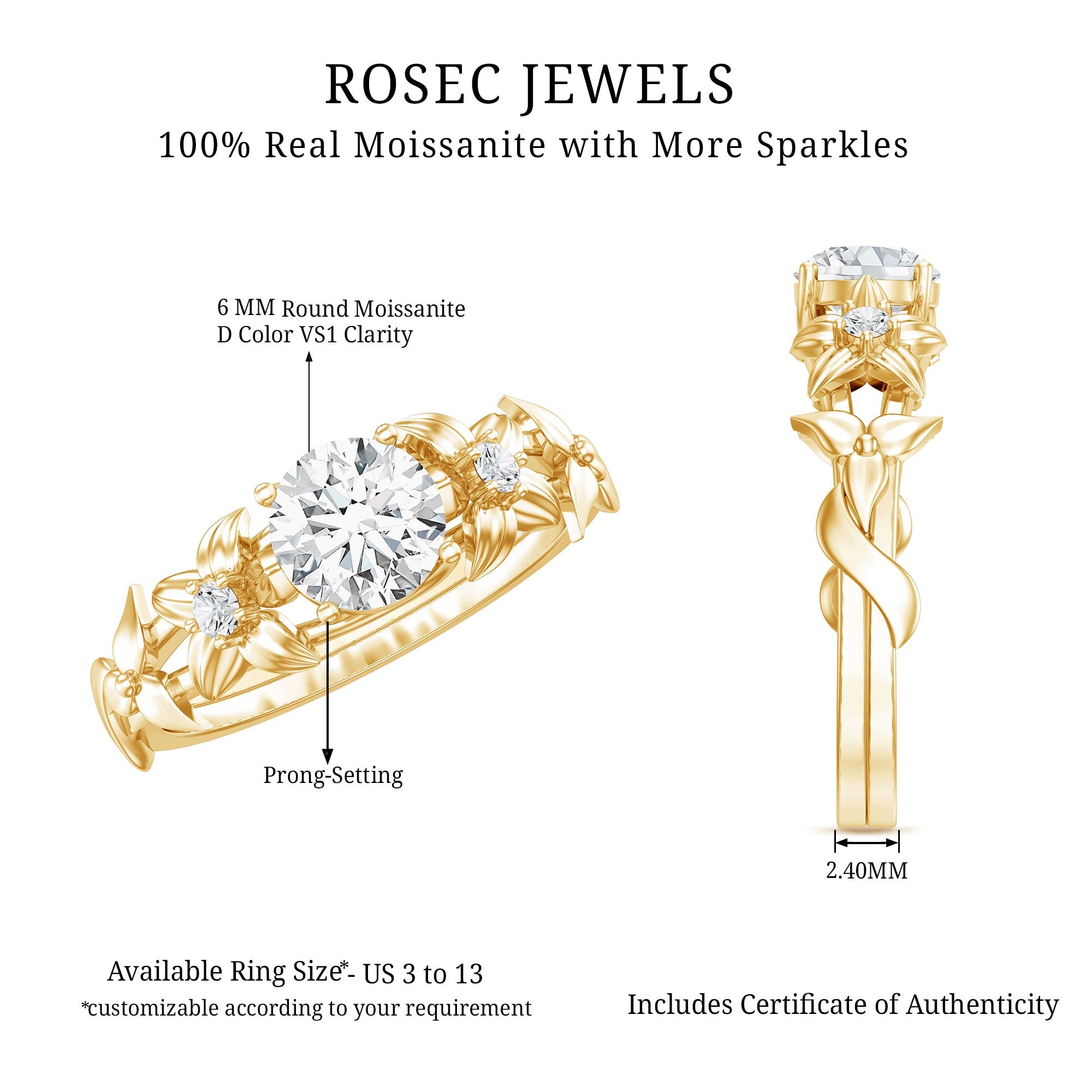 Designer Moissanite Flower Engagement Ring for Women